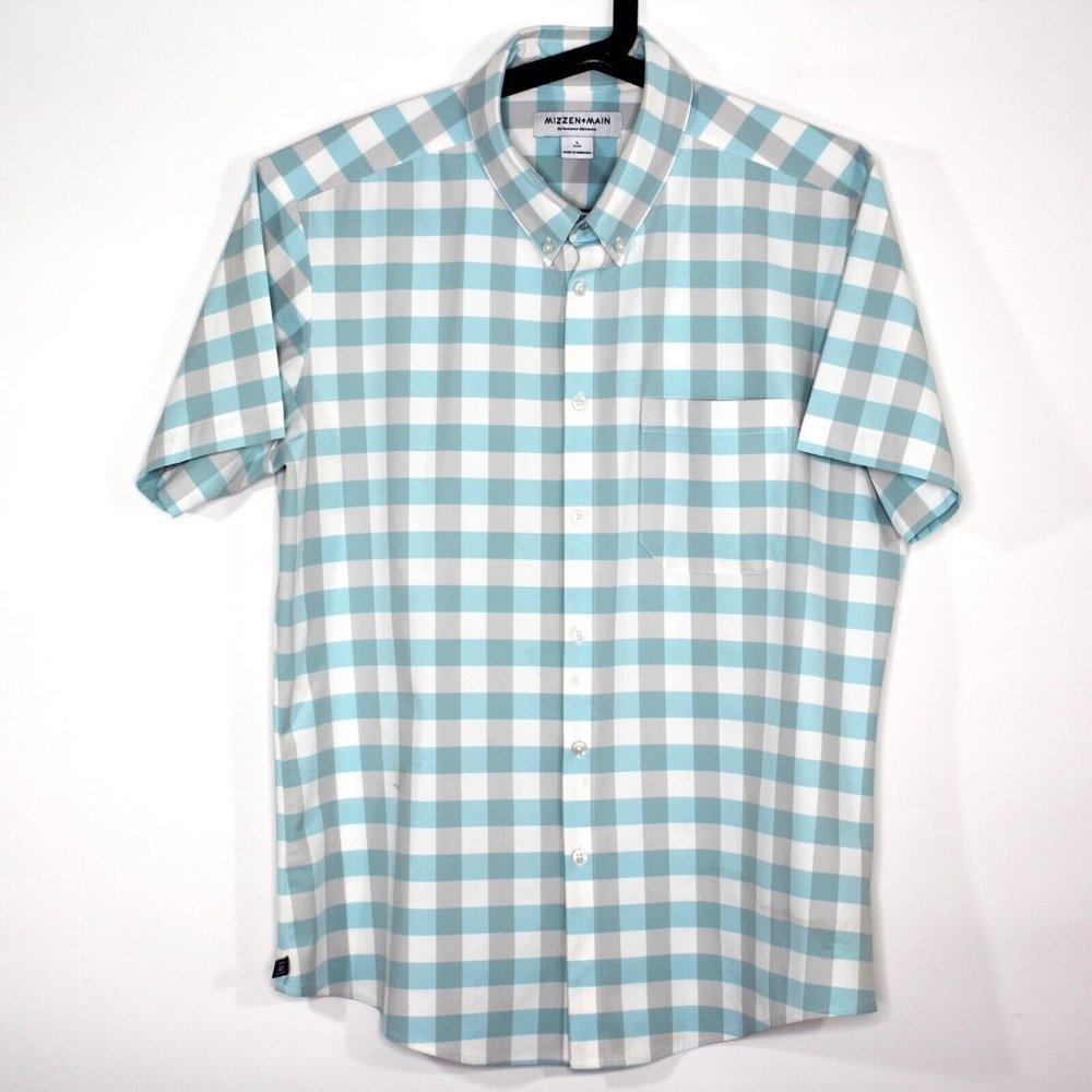 Mizzen + Main Mens Large Trim Leeward Performance Check Button Up Shirt O723
